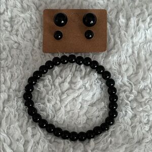 Black Beaded Bracelet and Earring Set